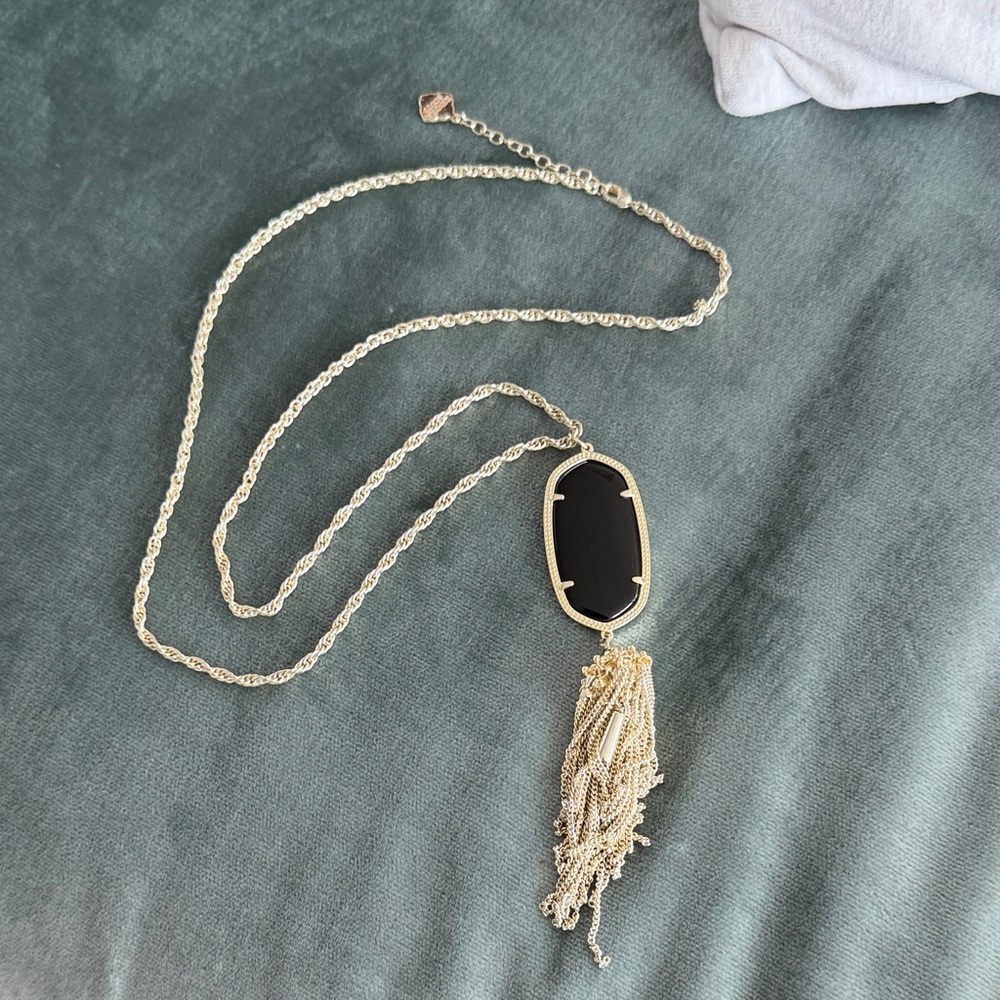 Kendra Scott Gold Tassel Pendant Necklace with Black Stone